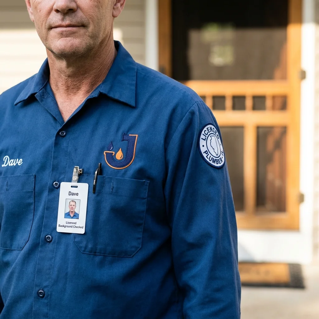 Licensed plumber showing ID badge in La Palma, CA